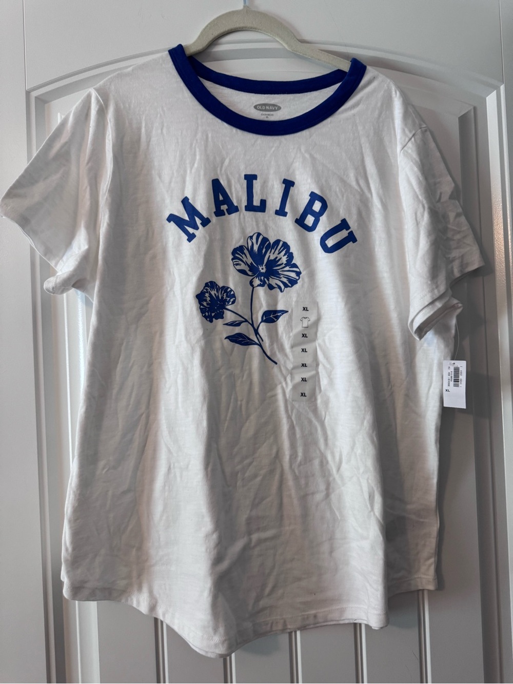 Old Navy Women's White Tee with Blue Malibu Floral Graphic